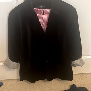 Talbots black blazer with pinstriped satin lining. Size 16W.